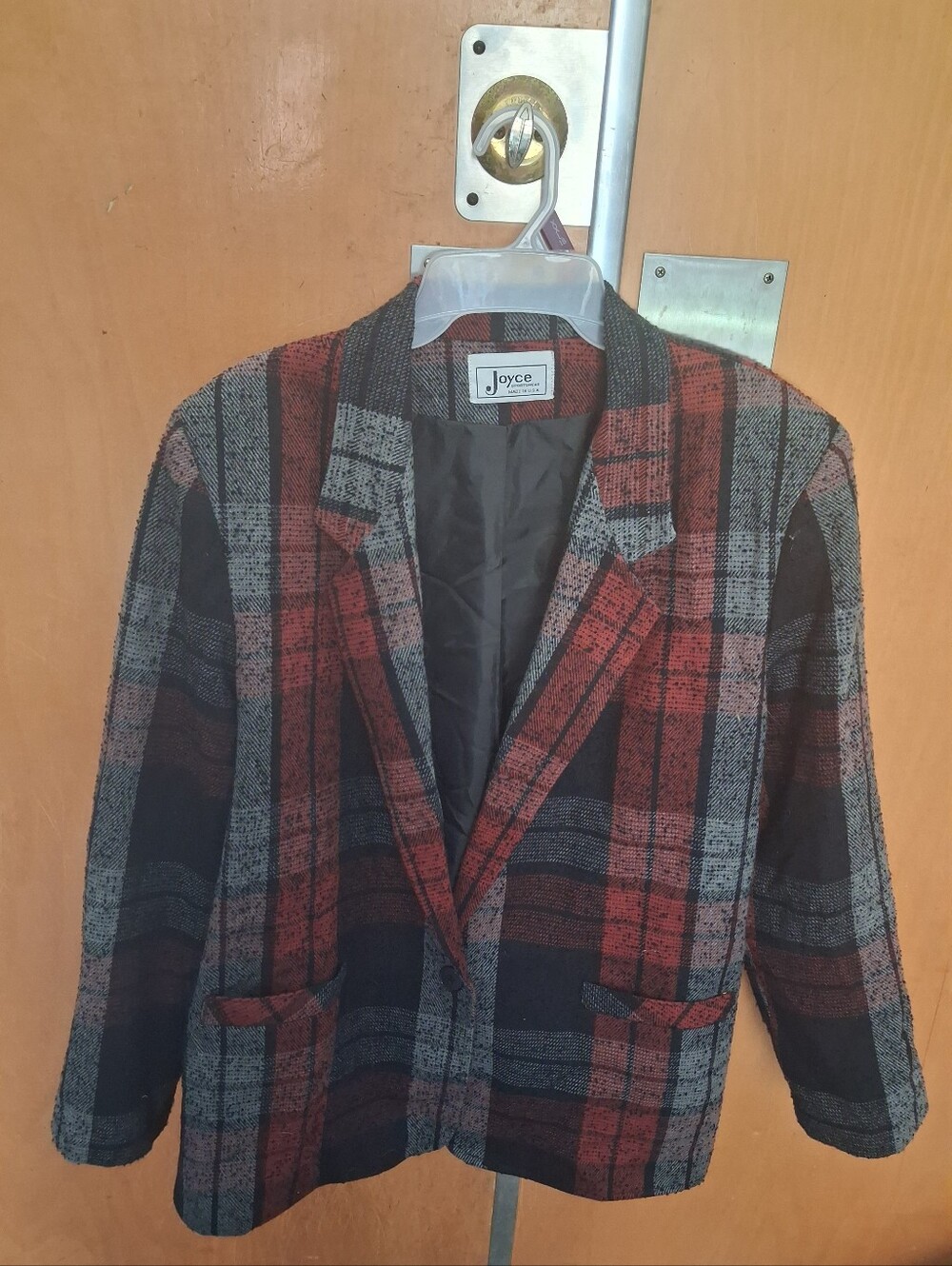 Joyce Plaid Blazer in Rust and Charcoal Womens 16